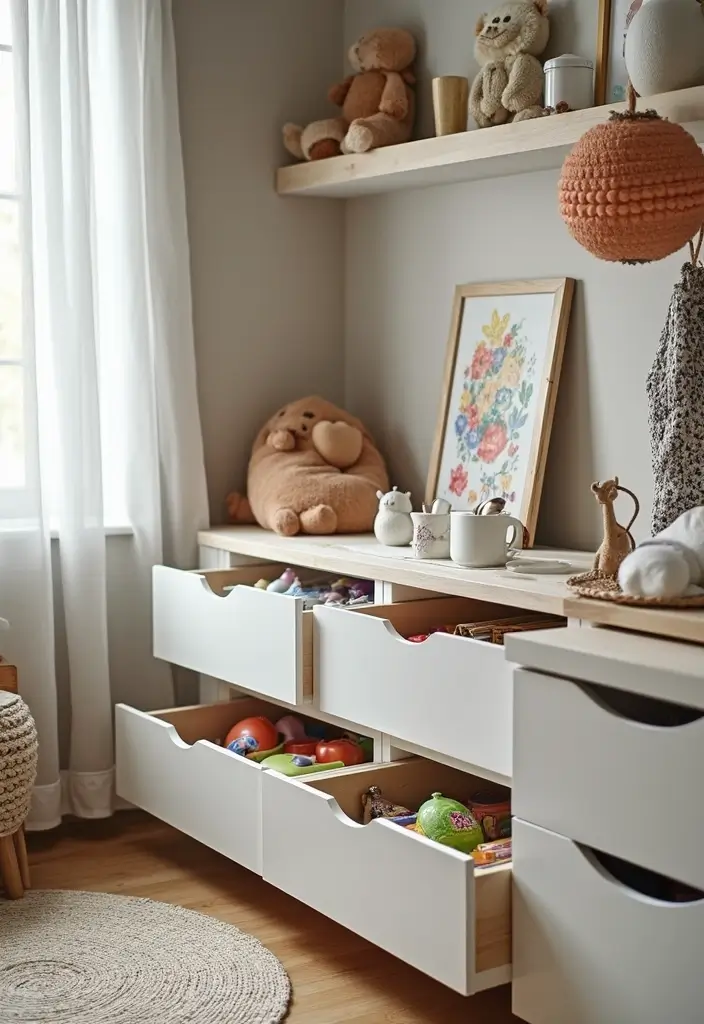 30 Kids Bedroom Shelving Ideas That Keep Things Cute & Organized - 24. Creative Drawer Systems
