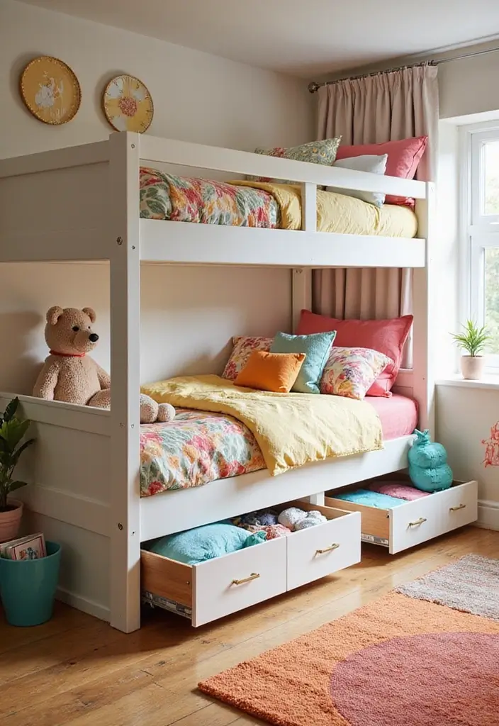 30 Kids Shared Bedroom Ideas That Are Functional and Fun - 1. Bunk Beds with Storage
