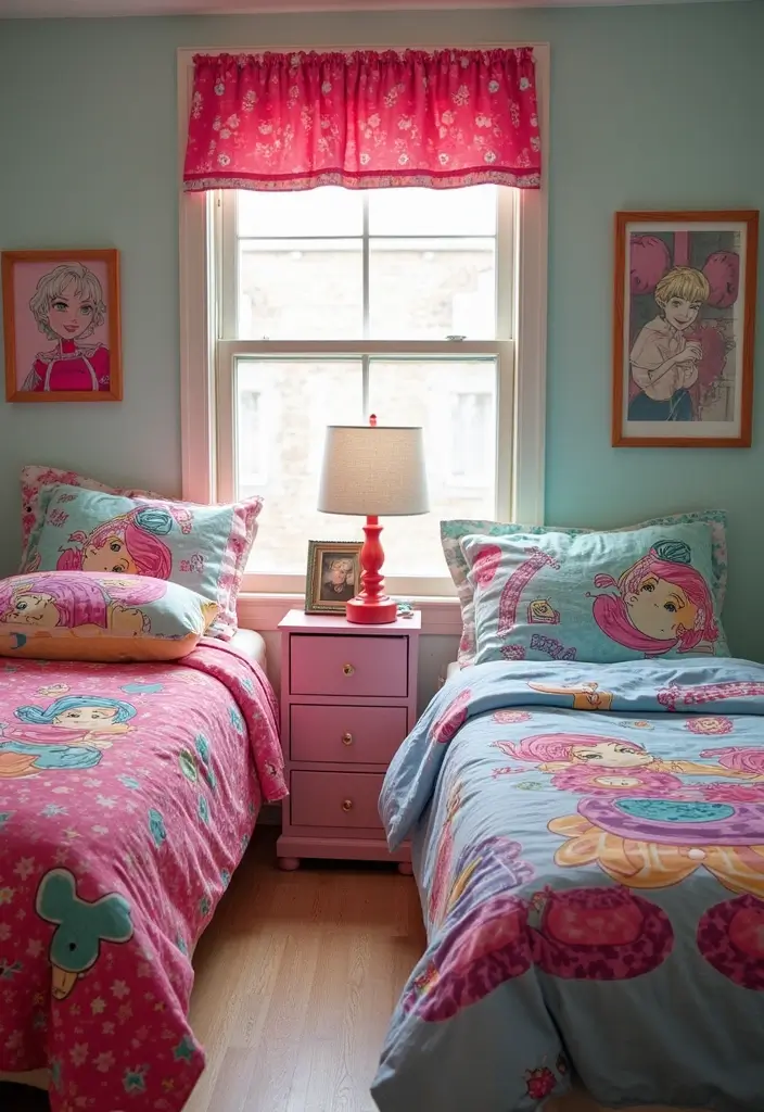 30 Kids Shared Bedroom Ideas That Are Functional and Fun - 23. Cartoon-Themed Bedding