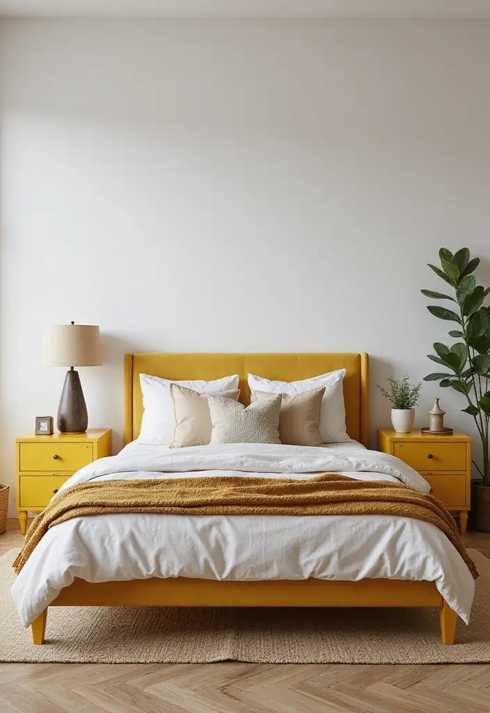30 Mustard Yellow Bedroom Ideas That Add Cheerful Warmth - 14. Stylish Mustard Yellow Bedside Tables