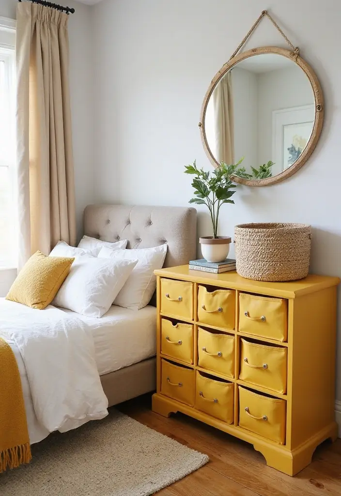 30 Mustard Yellow Bedroom Ideas That Add Cheerful Warmth - 15. Mustard Yellow Storage Solutions