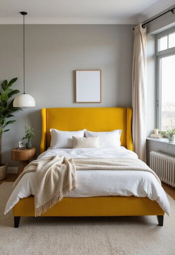 30 Mustard Yellow Bedroom Ideas That Add Cheerful Warmth - 20. Mustard Yellow Statement Piece