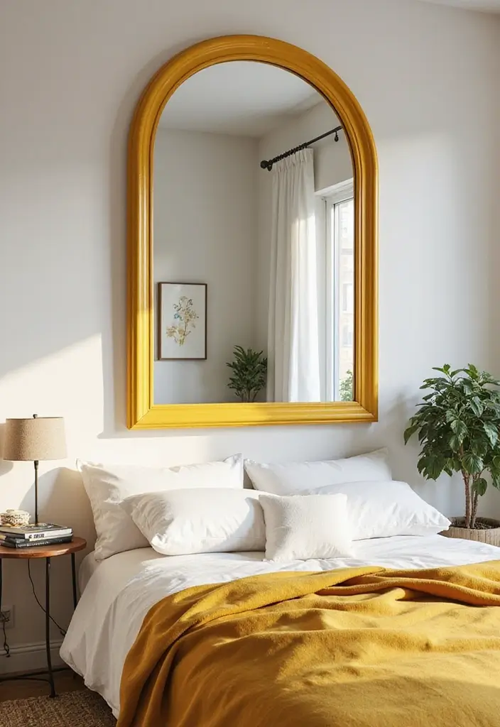 30 Mustard Yellow Bedroom Ideas That Add Cheerful Warmth - 22. Mustard Yellow Mirrors