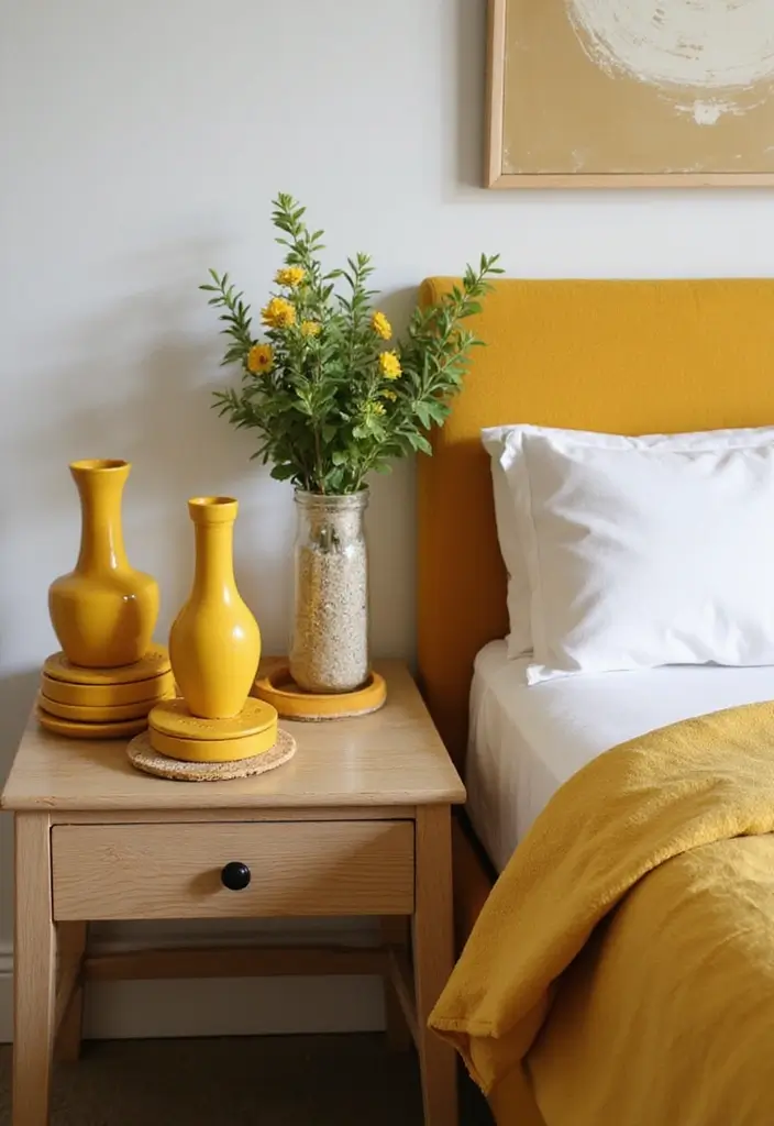 30 Mustard Yellow Bedroom Ideas That Add Cheerful Warmth - 28. Mustard Yellow Decorative Accents