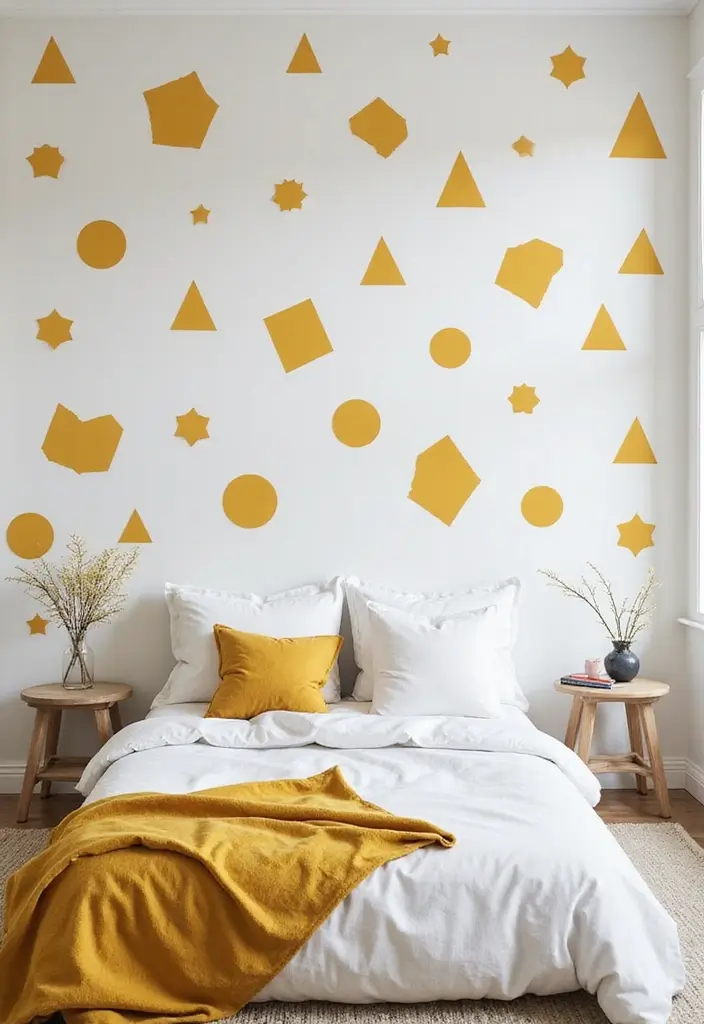 30 Mustard Yellow Bedroom Ideas That Add Cheerful Warmth - 30. Mustard Yellow Wall Decals