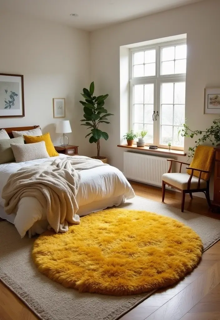 30 Mustard Yellow Bedroom Ideas That Add Cheerful Warmth - 5. Mustard Yellow Area Rugs