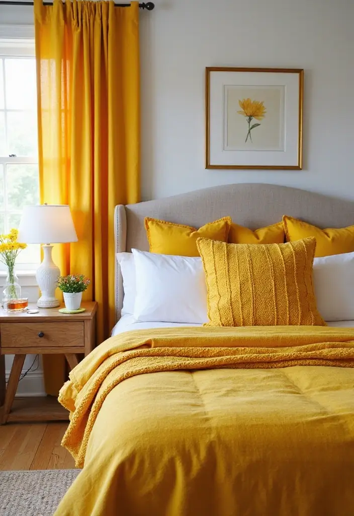 30 Mustard Yellow Bedroom Ideas That Add Cheerful Warmth - 6. Fun Mustard Accents