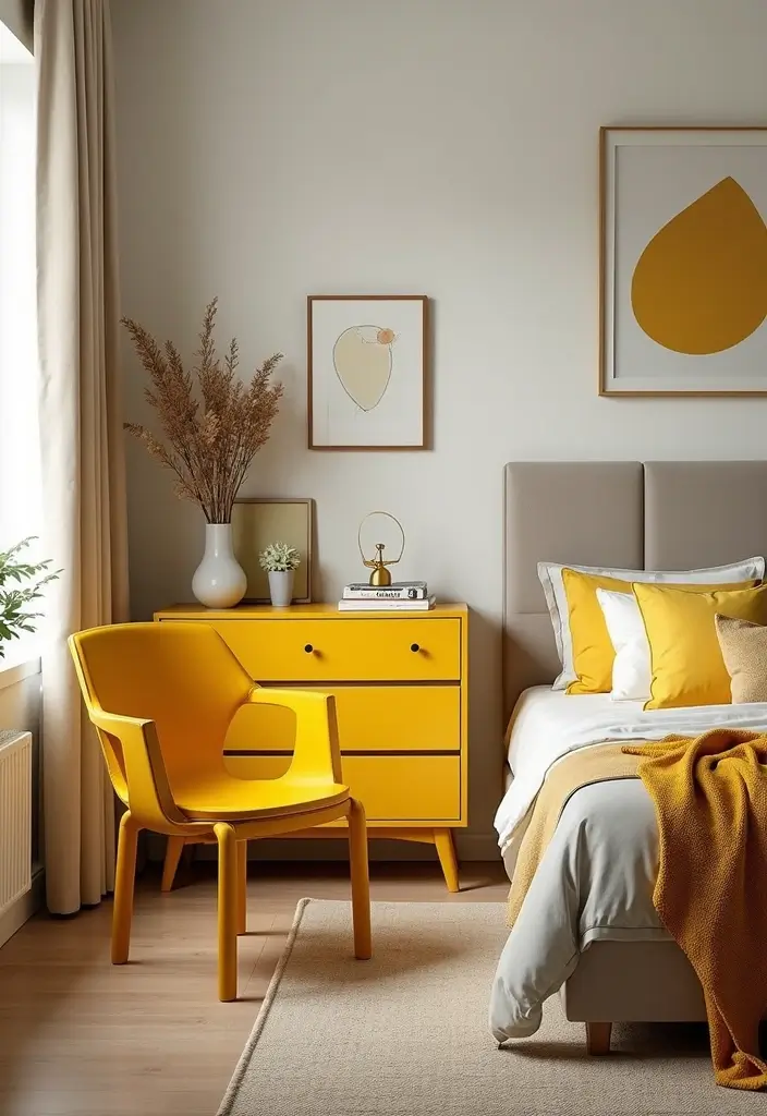 30 Mustard Yellow Bedroom Ideas That Add Cheerful Warmth - 7. Mustard Yellow Furniture