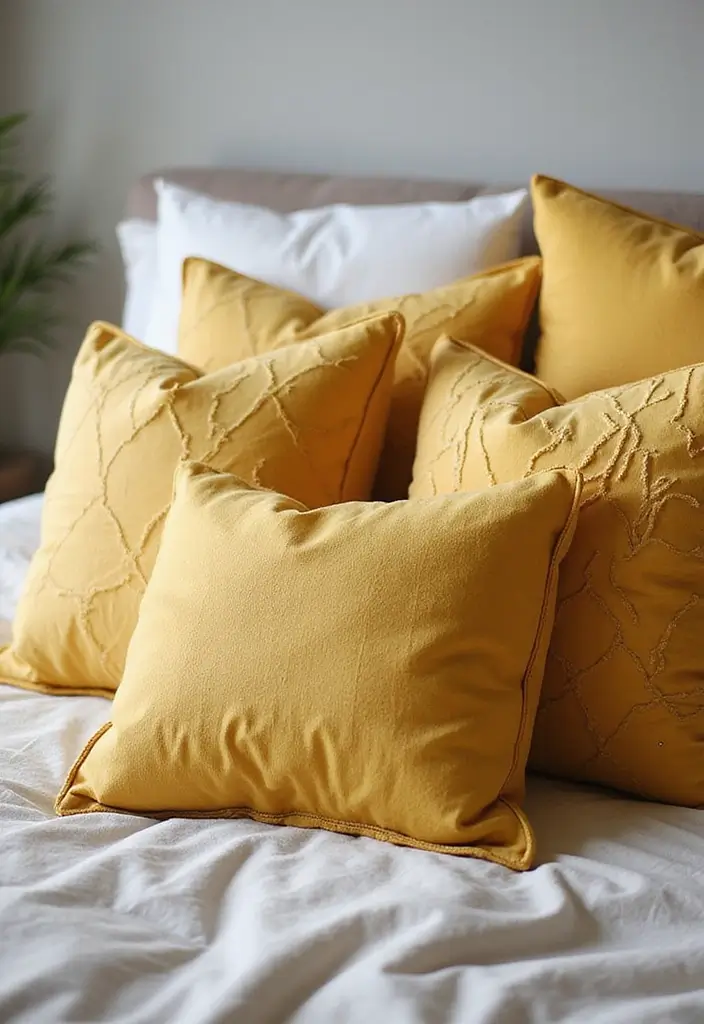30 Mustard Yellow Bedroom Ideas That Add Cheerful Warmth - 8. Mustard Yellow Pillows