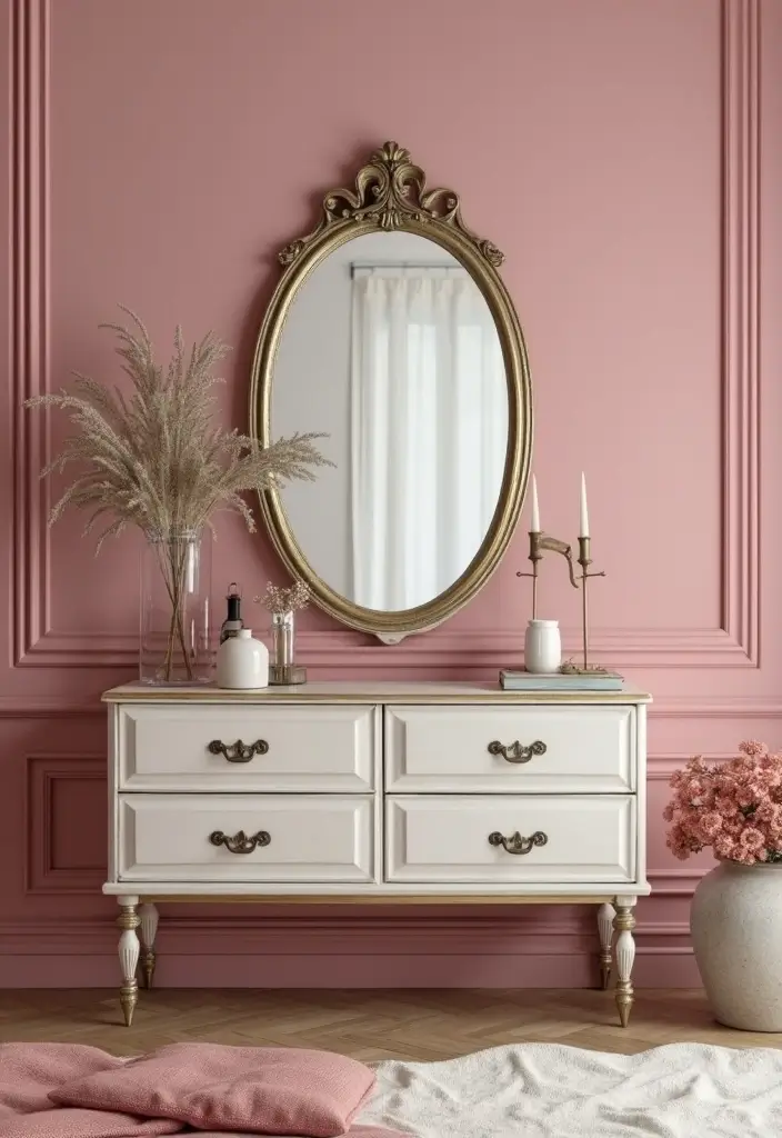 30 Pink Aesthetic Bedroom Ideas That Feel Sweet and Modern - 10. Vintage Pink Accents