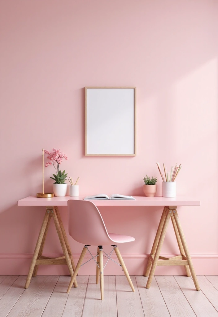 30 Pink Aesthetic Bedroom Ideas That Feel Sweet and Modern - 14. Minimalist Pink Desk Space