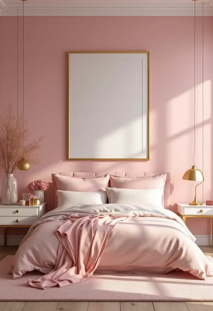 30 Pink Aesthetic Bedroom Ideas That Feel Sweet and Modern - 16. Pink and Gold Accents