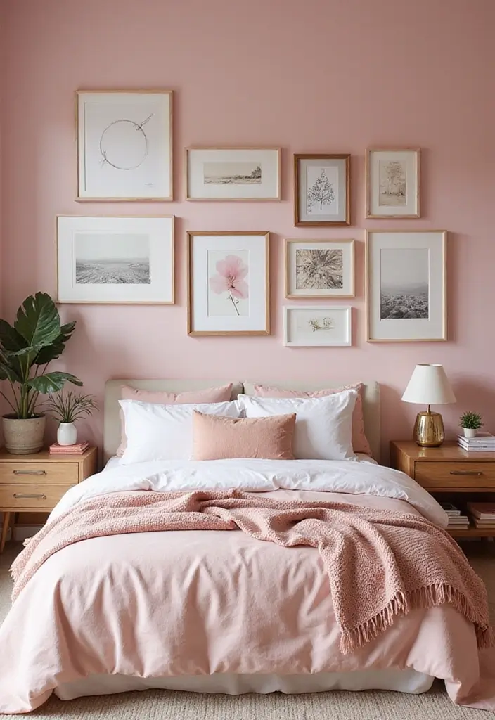 30 Pink Aesthetic Bedroom Ideas That Feel Sweet and Modern - 17. Pink Wall Art for Personal Touch