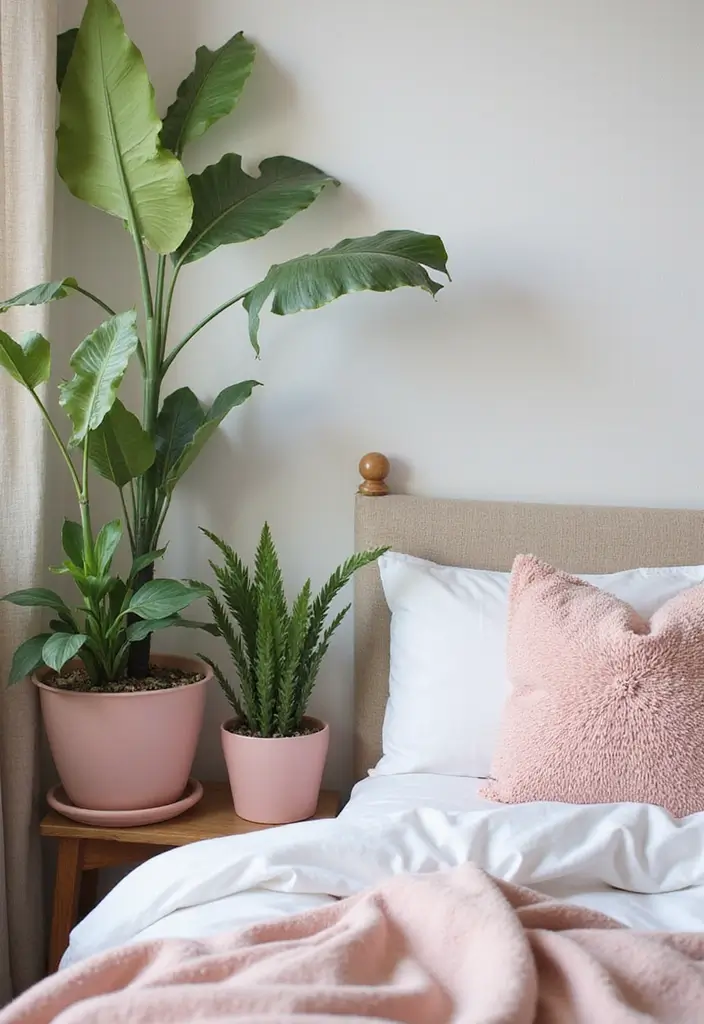 30 Pink Aesthetic Bedroom Ideas That Feel Sweet and Modern - 18. Indoor Plants for Freshness