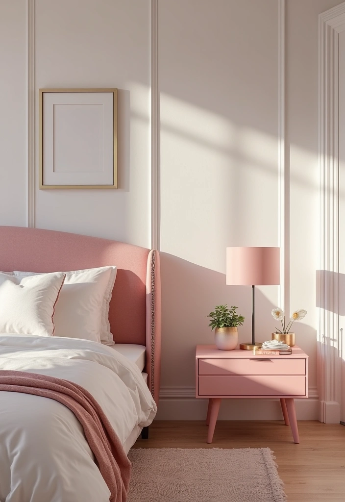 30 Pink Aesthetic Bedroom Ideas That Feel Sweet and Modern - 21. Pink Bedside Tables for Functionality