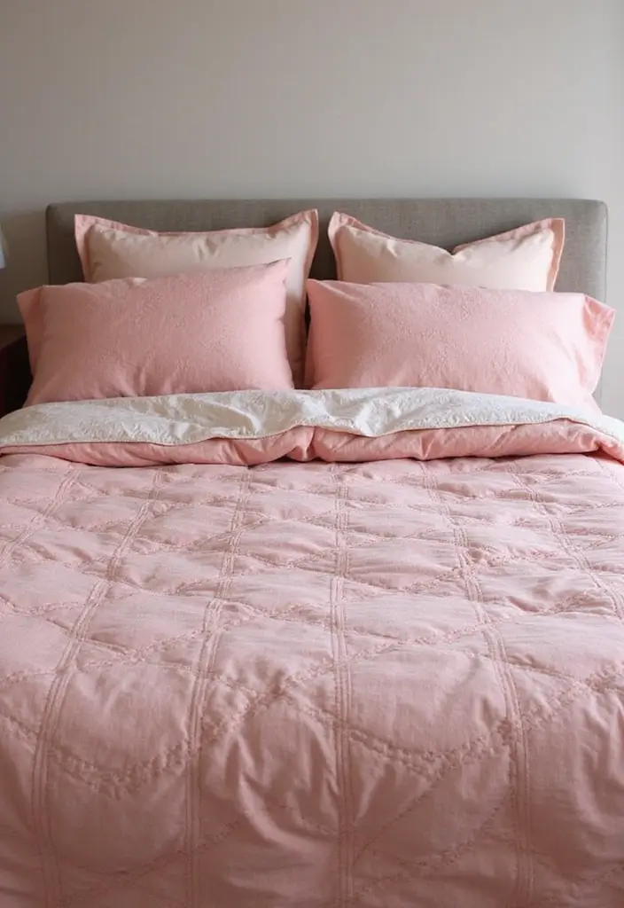 30 Pink Aesthetic Bedroom Ideas That Feel Sweet and Modern - 26. Pink Quilt for Added Warmth