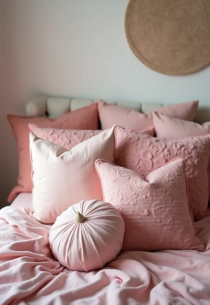 30 Pink Aesthetic Bedroom Ideas That Feel Sweet and Modern - 28. Pink Accent Cushions