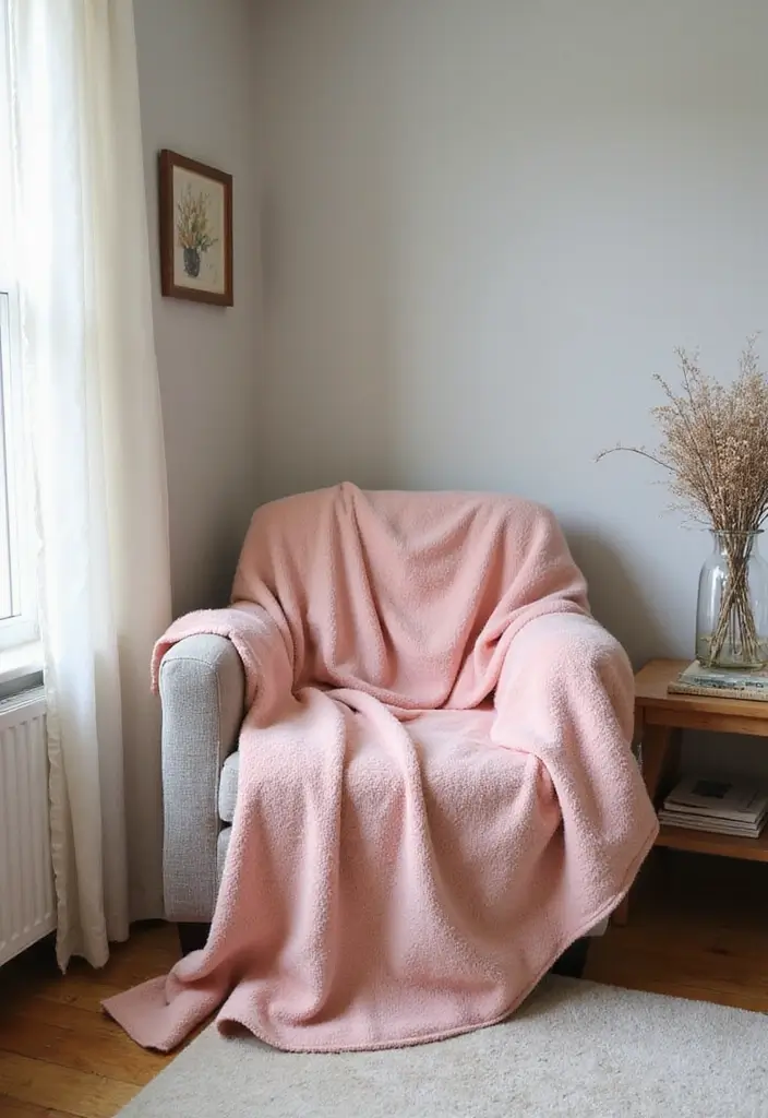 30 Pink Aesthetic Bedroom Ideas That Feel Sweet and Modern - 30. Pink Throw Blankets for Comfort