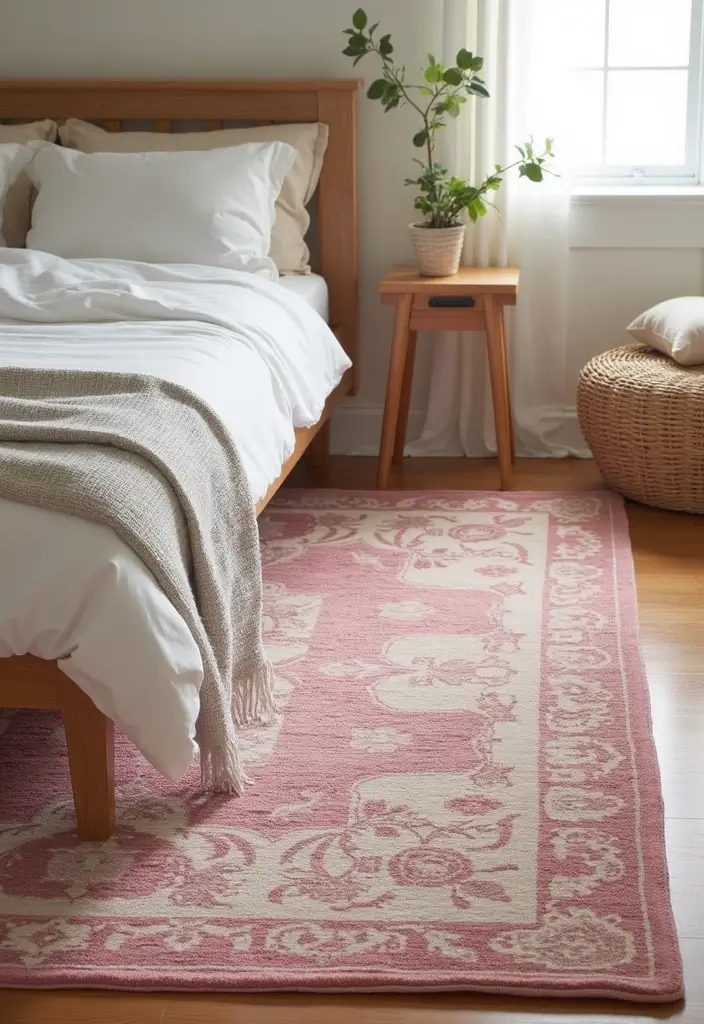 30 Pink Aesthetic Bedroom Ideas That Feel Sweet and Modern - 4. Layering Rugs for Texture