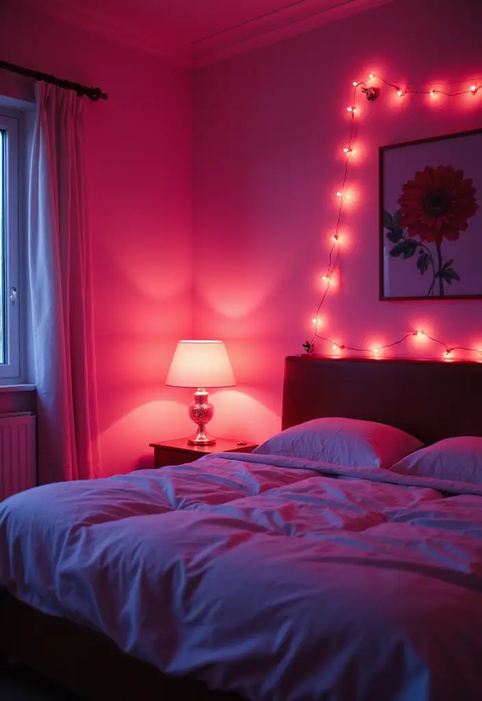 30 Pink Aesthetic Bedroom Ideas That Feel Sweet and Modern - 8. Pink Lighting for a Warm Ambiance