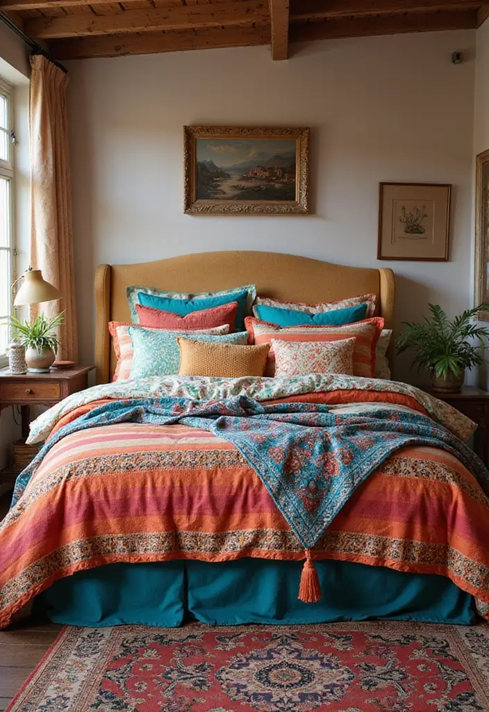 30 Renter Friendly Bedroom Ideas That Are Easy & Affordable - 14. Colorful Bedding