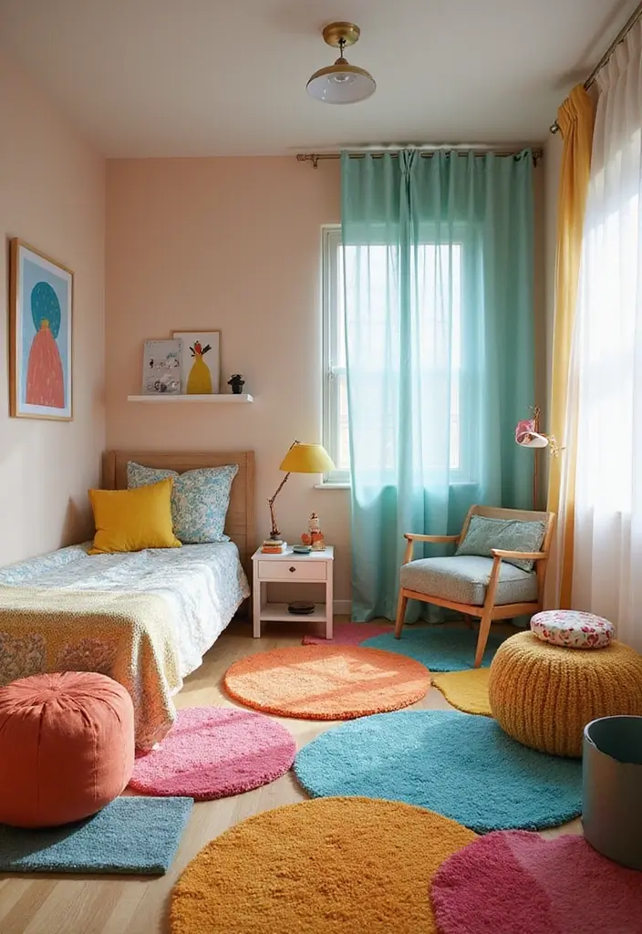 30 Room Divider Ideas for Kids Bedroom That Create Cozy Spaces - 11. Layered Rugs for Dividing Spaces