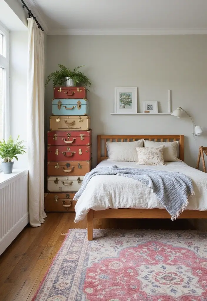 30 Room Divider Ideas for Kids Bedroom That Create Cozy Spaces - 25. Vintage Suitcase Dividers