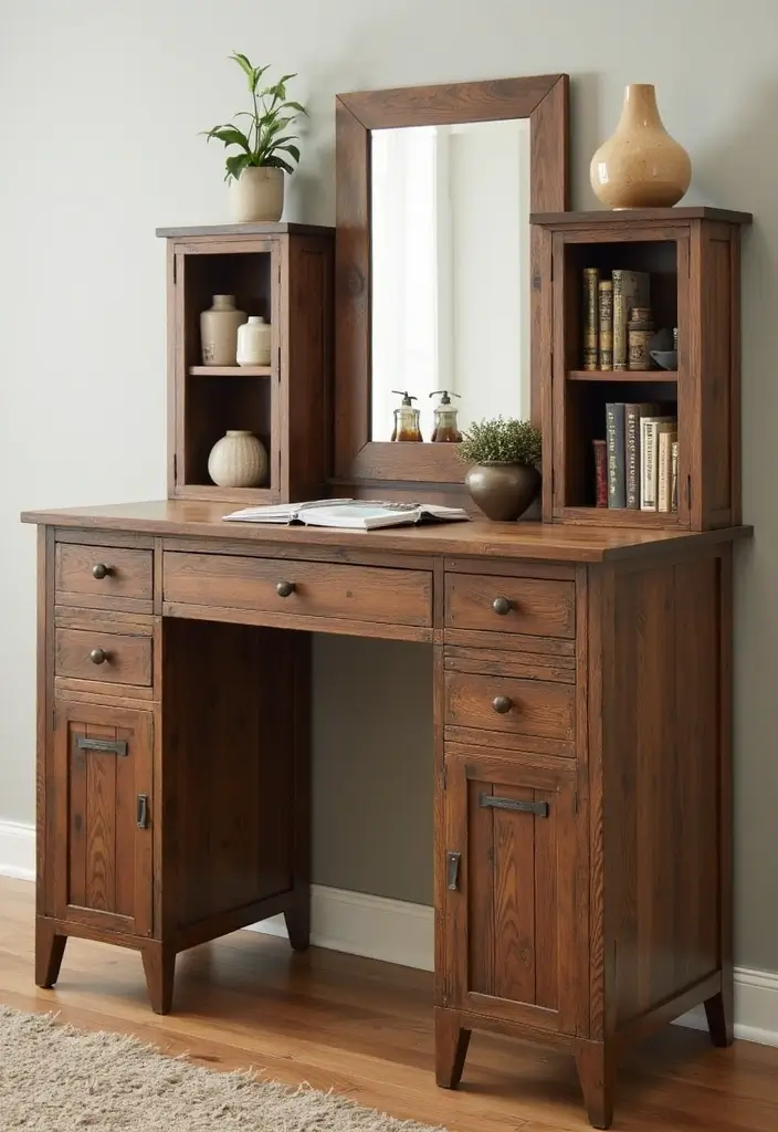 30 Rustic Vanity Ideas for an Earthy & Charming Bedroom - 10. Rustic Desk-Style Vanity