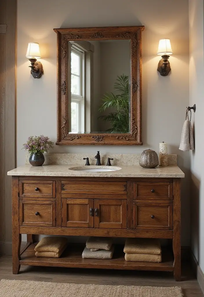 30 Rustic Vanity Ideas for an Earthy & Charming Bedroom - 13. Rustic Elegant Vanity