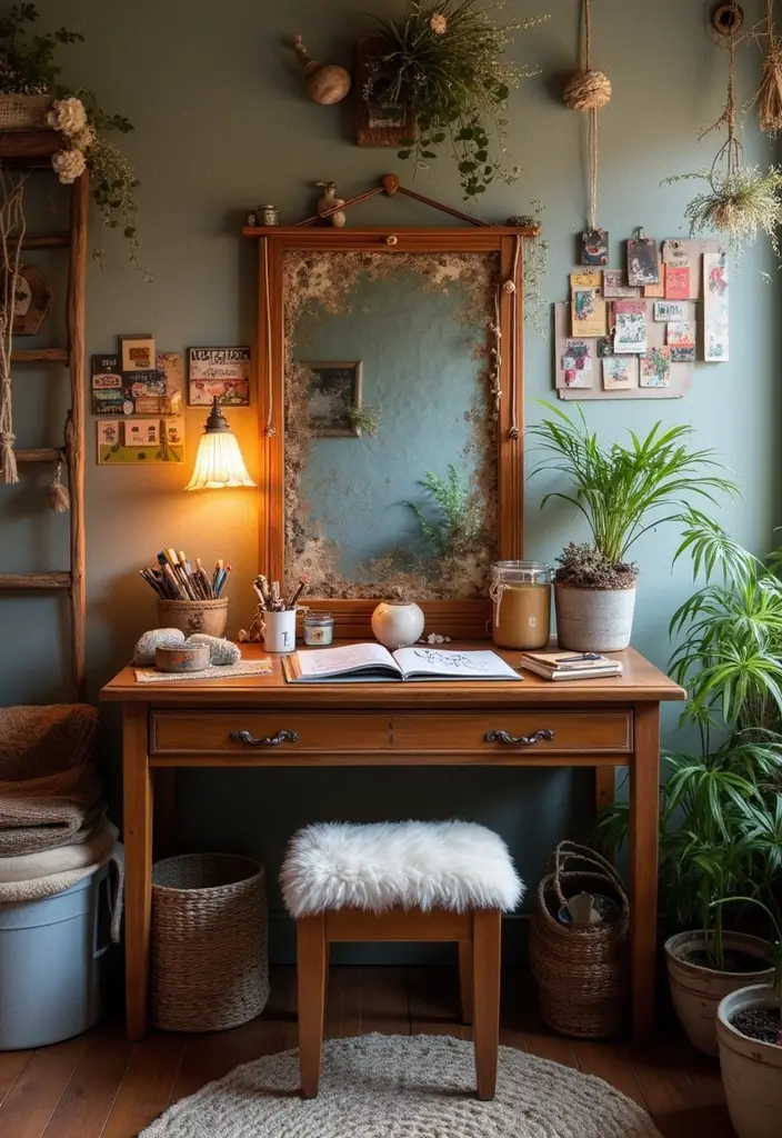 30 Rustic Vanity Ideas for an Earthy & Charming Bedroom - 15. Artistic Rustic Vanity