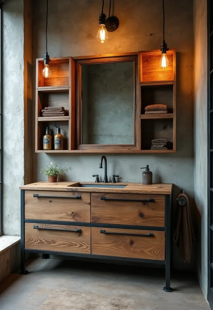 30 Rustic Vanity Ideas for an Earthy & Charming Bedroom - 16. Rustic Industrial Vanity