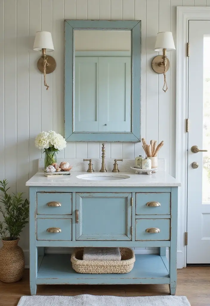 30 Rustic Vanity Ideas for an Earthy & Charming Bedroom - 18. Rustic Coastal Vanity