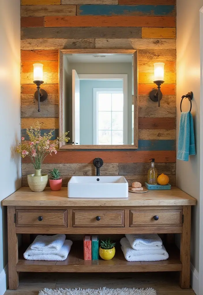 30 Rustic Vanity Ideas for an Earthy & Charming Bedroom - 19. Rustic Color-Block Vanity