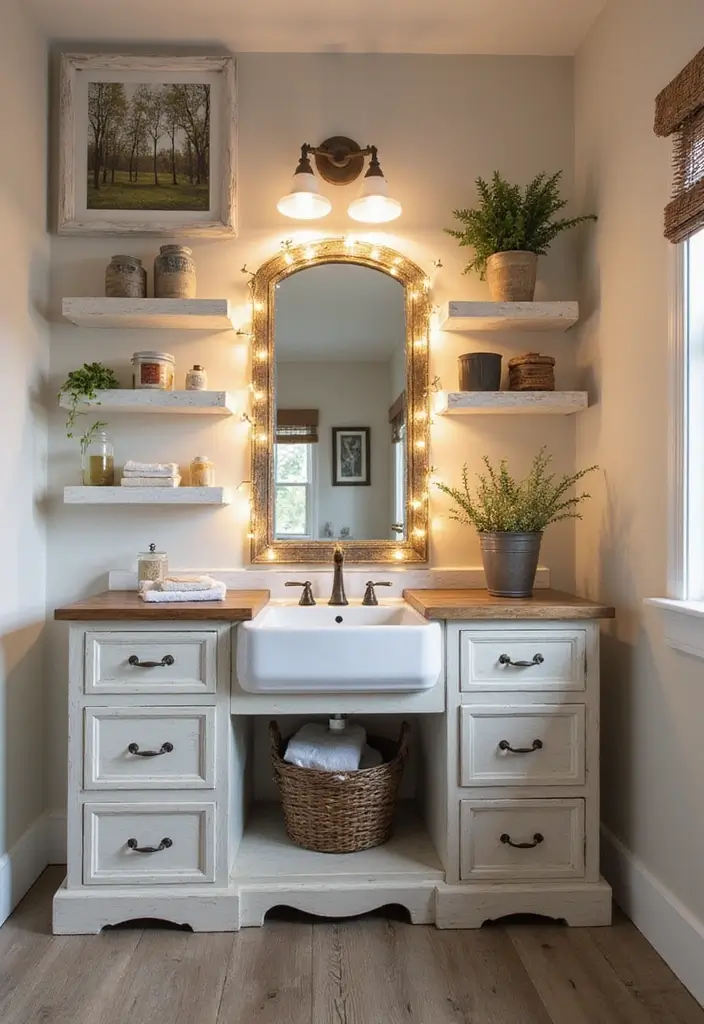 30 Rustic Vanity Ideas for an Earthy & Charming Bedroom - 2. Farmhouse Chic Vanity