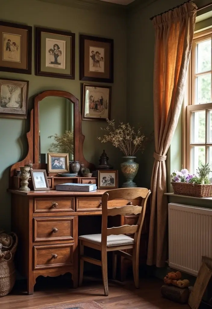 30 Rustic Vanity Ideas for an Earthy & Charming Bedroom - 21. Rustic Family Heirloom Vanity