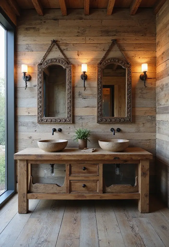 30 Rustic Vanity Ideas for an Earthy & Charming Bedroom - 25. Rustic Textured Wall Vanity