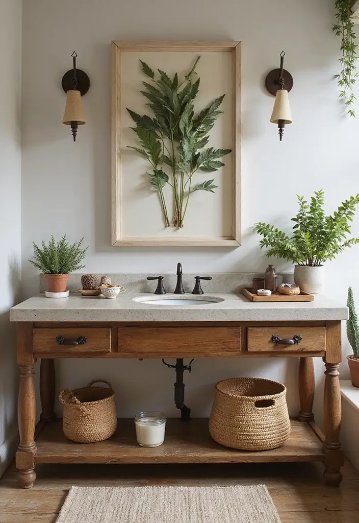30 Rustic Vanity Ideas for an Earthy & Charming Bedroom - 26. Nature-Centric Accessories Vanity