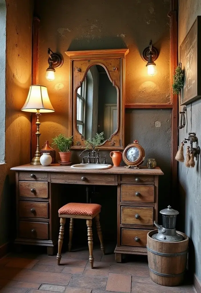 30 Rustic Vanity Ideas for an Earthy & Charming Bedroom - 27. Eclectic Rustic Vanity