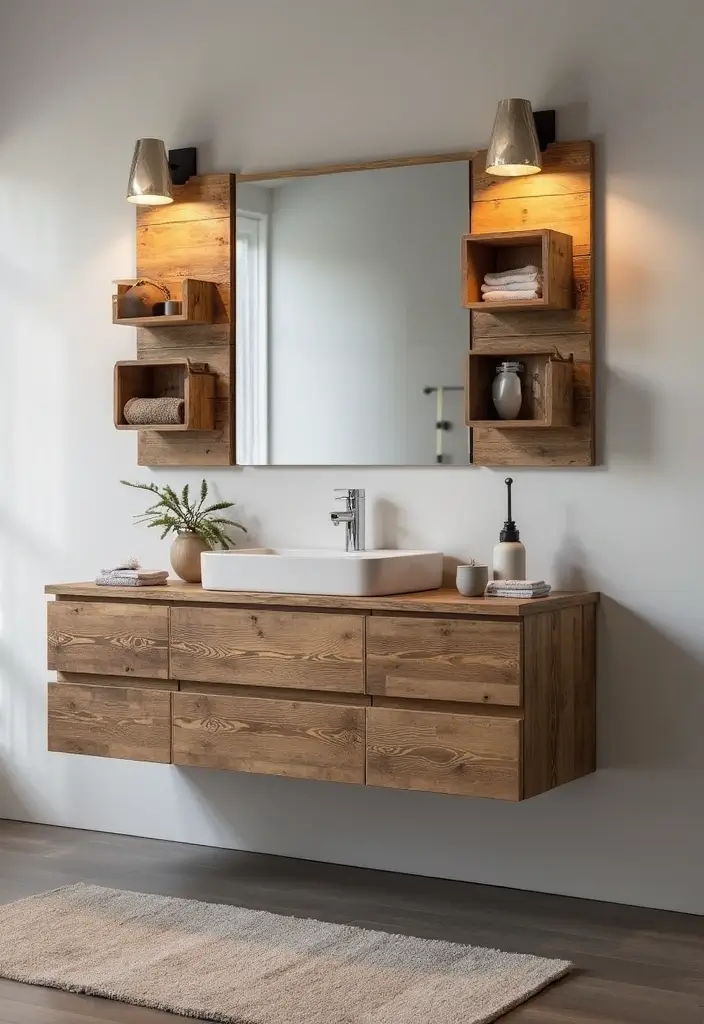 30 Rustic Vanity Ideas for an Earthy & Charming Bedroom - 29. Rustic Floating Vanity