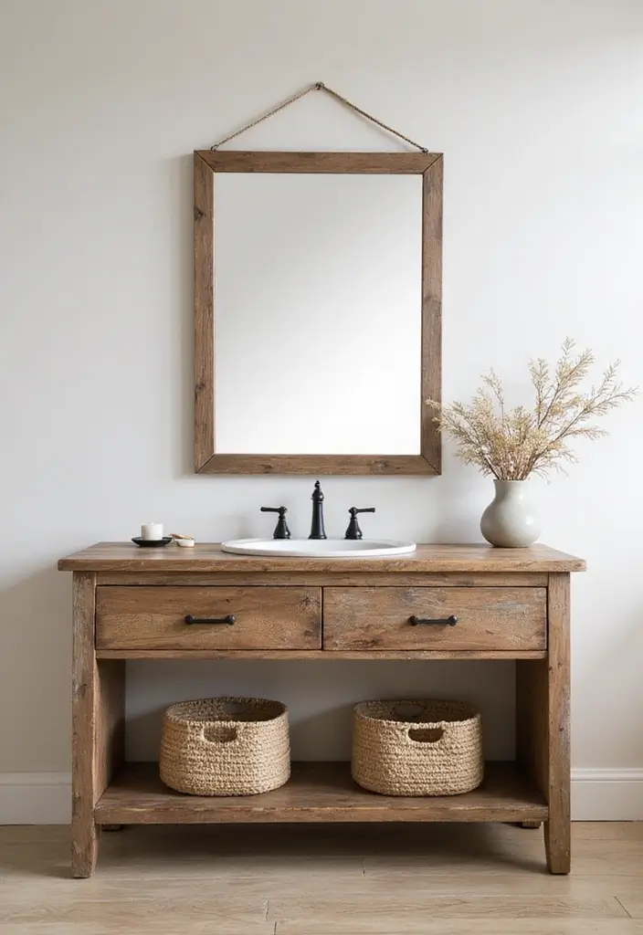 30 Rustic Vanity Ideas for an Earthy & Charming Bedroom - 3. Minimalist Rustic Design