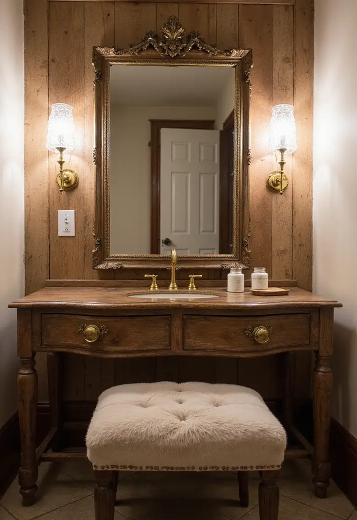 30 Rustic Vanity Ideas for an Earthy & Charming Bedroom - 4. Rustic Glam Vanity