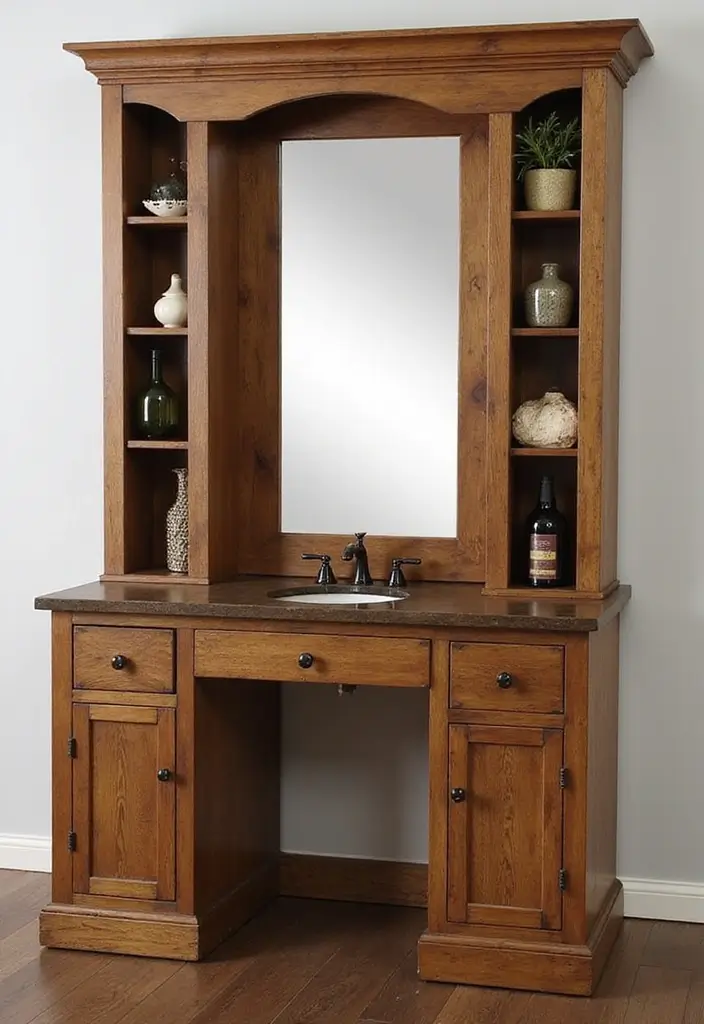 30 Rustic Vanity Ideas for an Earthy & Charming Bedroom - 6. Multi-functional Rustic Vanity