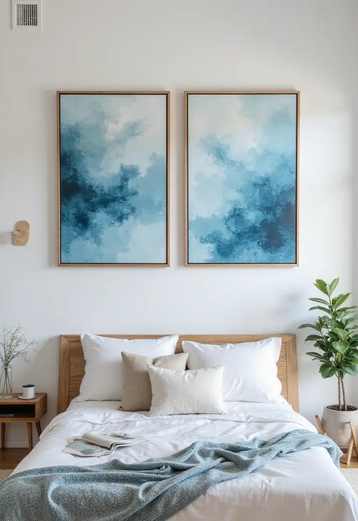 30 Sky Blue Room Ideas Bedroom That Bring Peaceful Energy - 10. DIY Sky Blue Wall Art