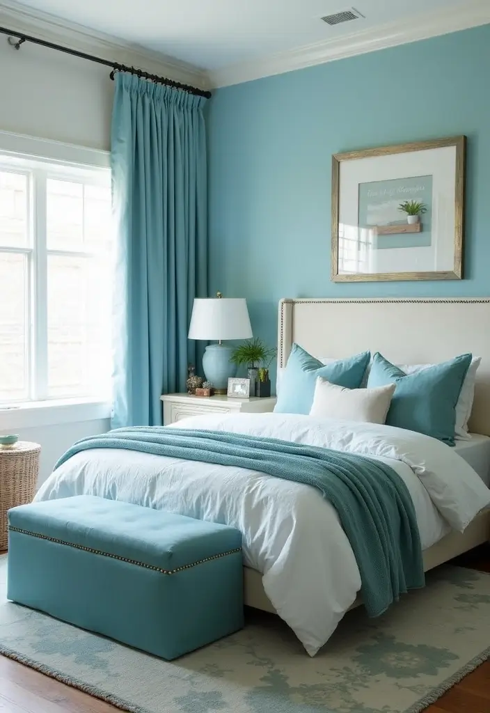 30 Sky Blue Room Ideas Bedroom That Bring Peaceful Energy - 15. Sky Blue Accent Furniture