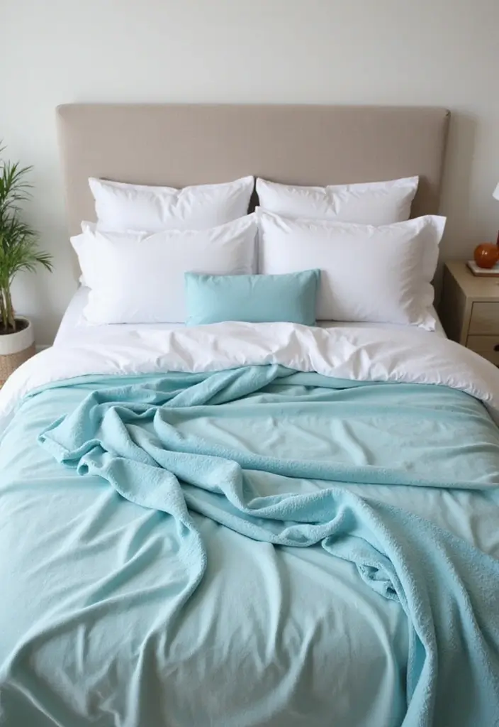 30 Sky Blue Room Ideas Bedroom That Bring Peaceful Energy - 17. Soft Throw Blankets