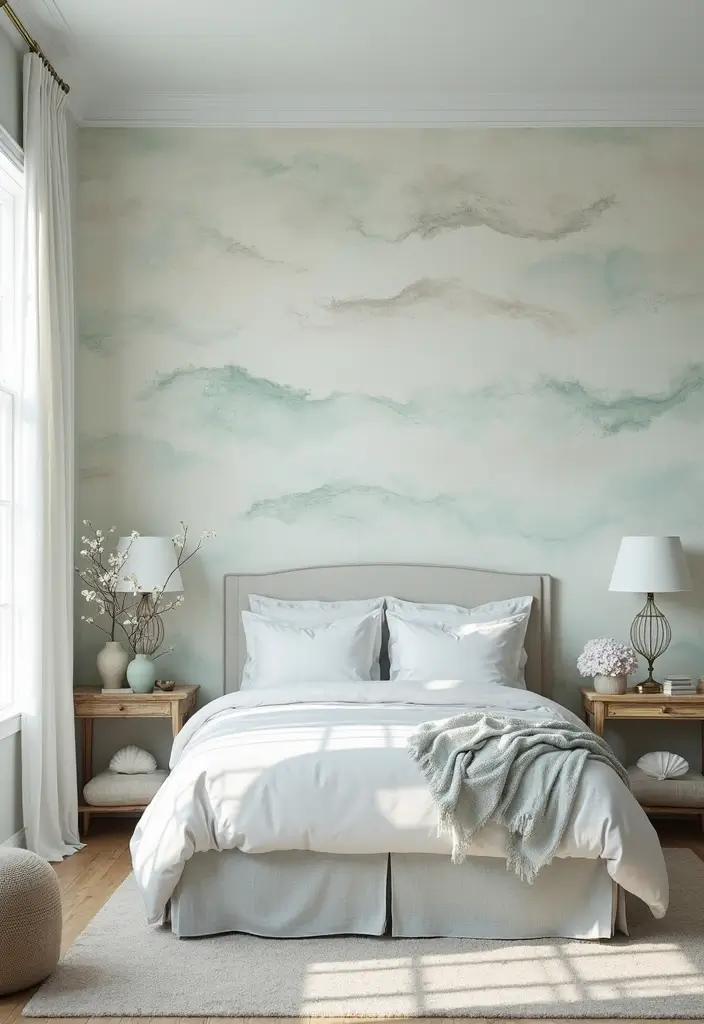 30 Sky Blue Room Ideas Bedroom That Bring Peaceful Energy - 18. Beach-Inspired Wallpaper