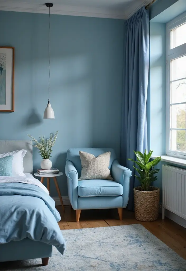 30 Sky Blue Room Ideas Bedroom That Bring Peaceful Energy - 26. Cozy Reading Nook