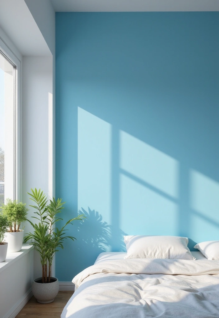 30 Sky Blue Room Ideas Bedroom That Bring Peaceful Energy - 3. Sky Blue Accent Wall