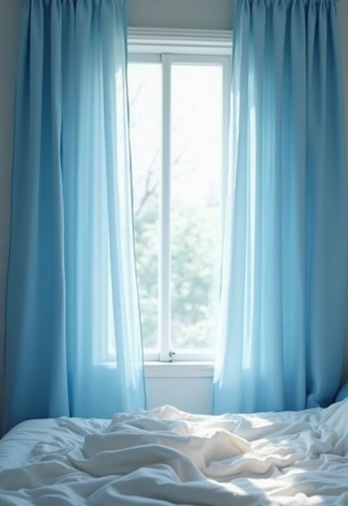 30 Sky Blue Room Ideas Bedroom That Bring Peaceful Energy - 4. Sky Blue Curtains