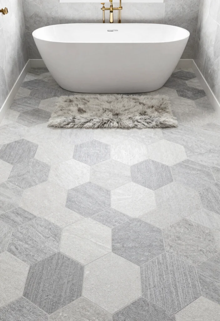 14 Bathroom Tile Texture Ideas That Add Dimension - 2. Textured Hexagons for Playful Geometry 1